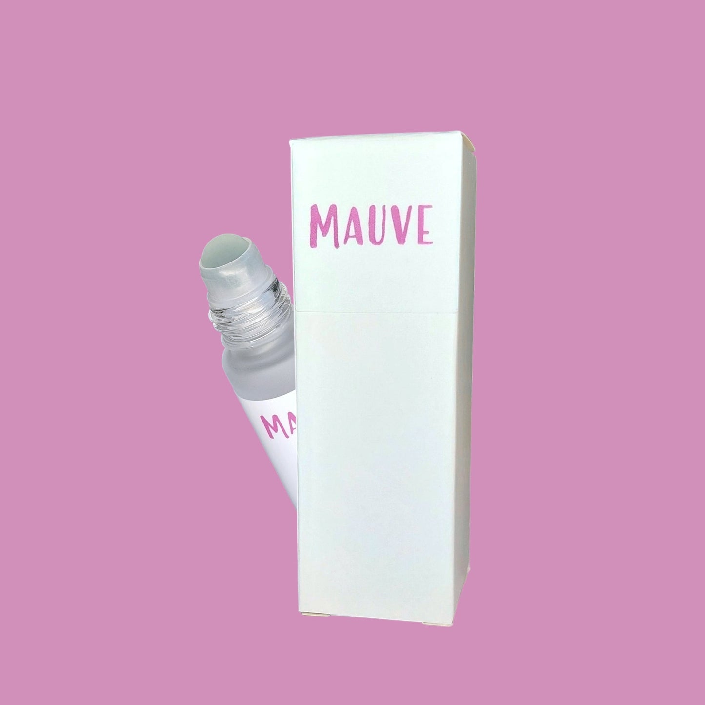 Mauve roll-on perfume and box